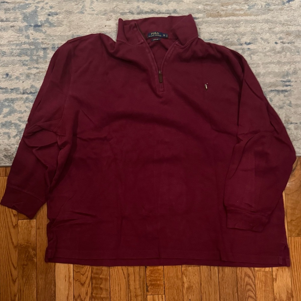 Ralph Lauren 3XB Burgundy Estate Rib Quarter Zip Sweater Big and Tall